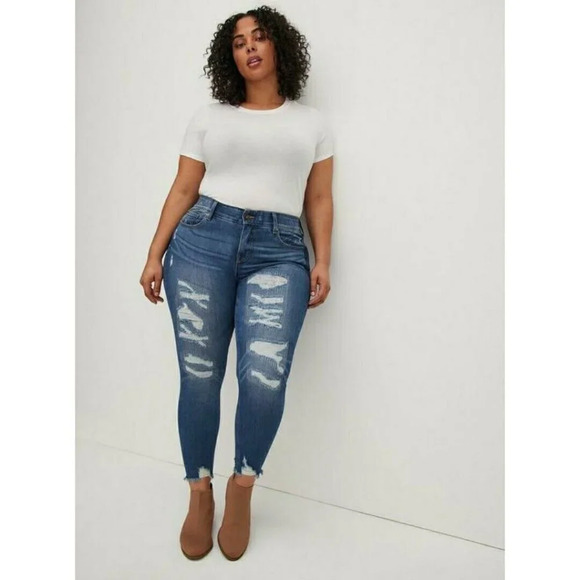 Torrid Women's Bombshell Skinny Premium Stretch High Rise Destructed Jean Sz 22R - Picture 1 of 14